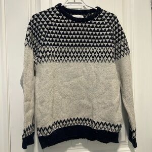 Crew Neck Jumper Geometric Blue and White Grandpa